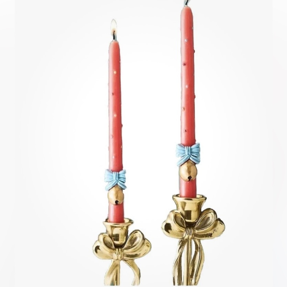 Anthropologie Festive Icon Bells Tapers 2 Candles 10” Paraffin NIB 10”